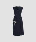 Flower Jacquard Draped Midi Dress