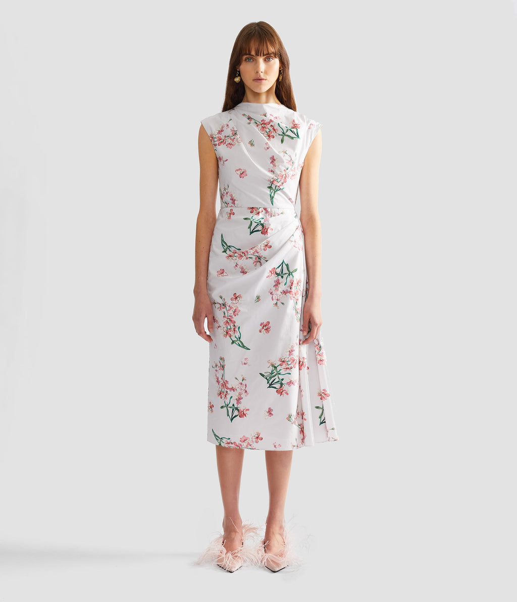 Floral Cotton Short Sleeve Midi Dress