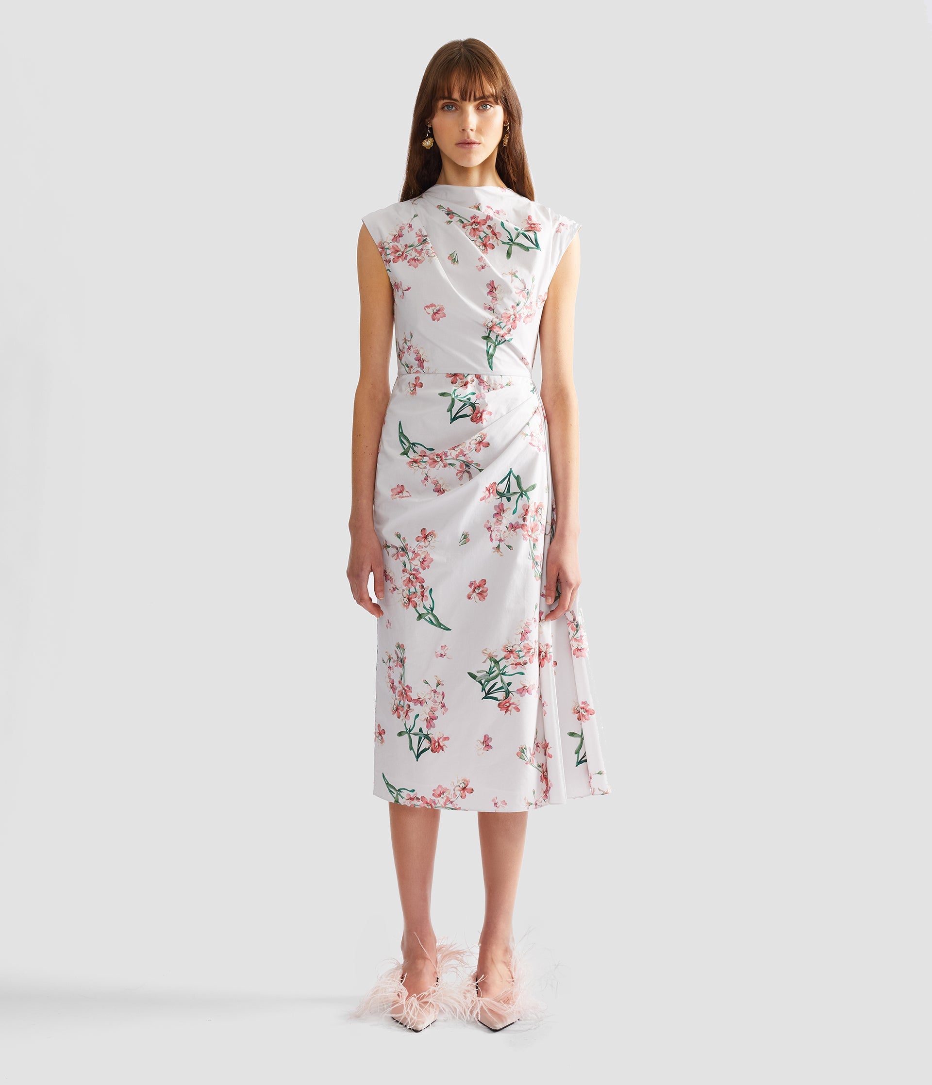 Floral Cotton Short Sleeve Midi Dress