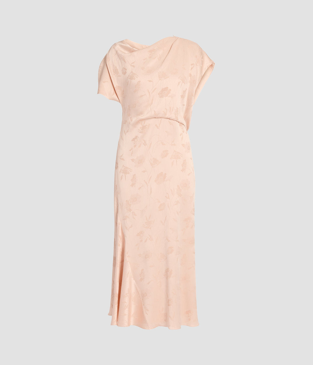 Floral Creponne Jacquard Short Sleeve Midi Dress