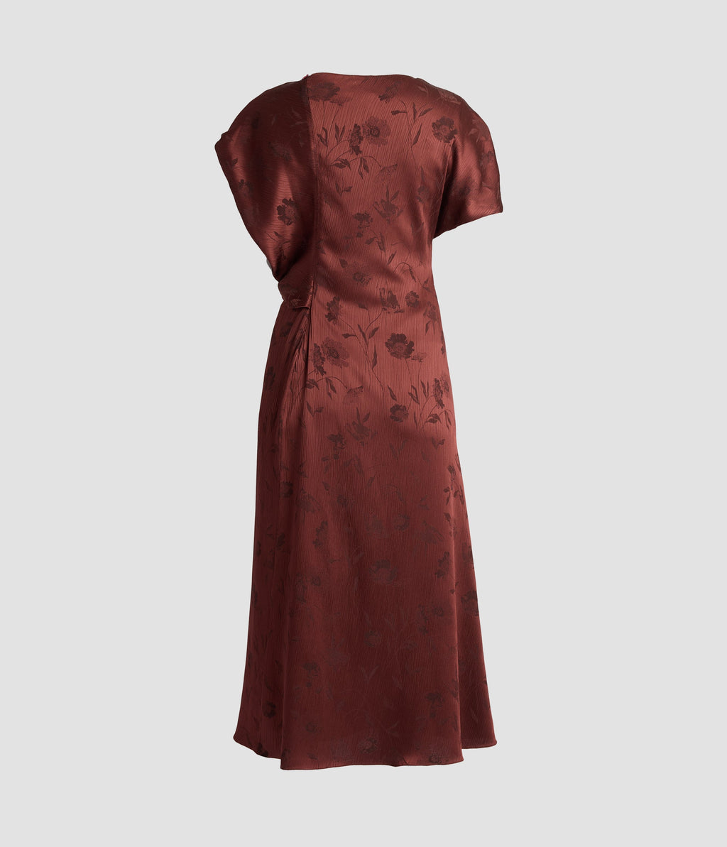 Floral Creponne Jacquard Short Sleeve Midi Dress