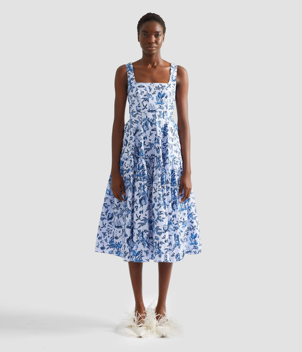 Printed Poplin Sleeveless Midi Dress