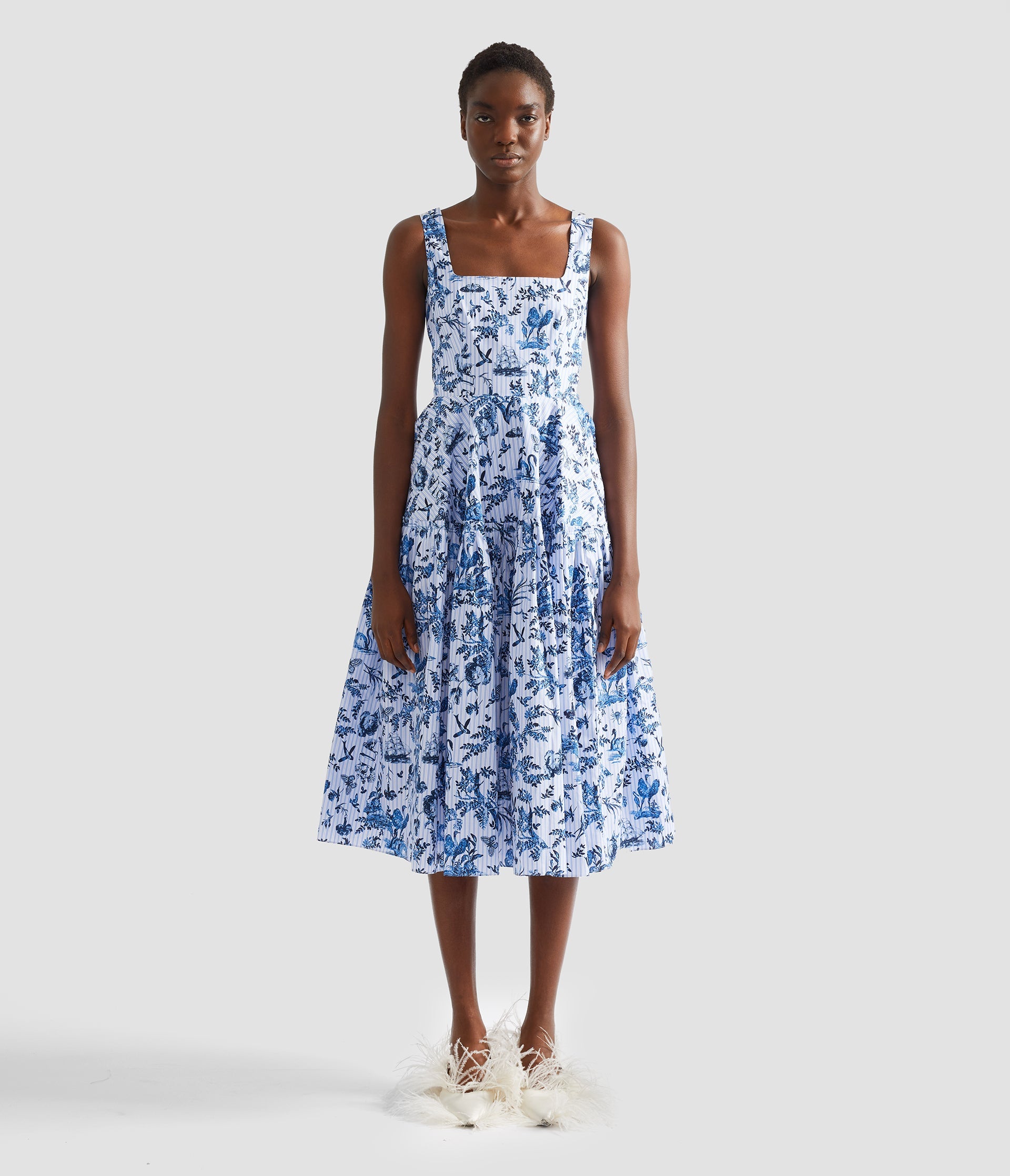 Printed Poplin Sleeveless Midi Dress