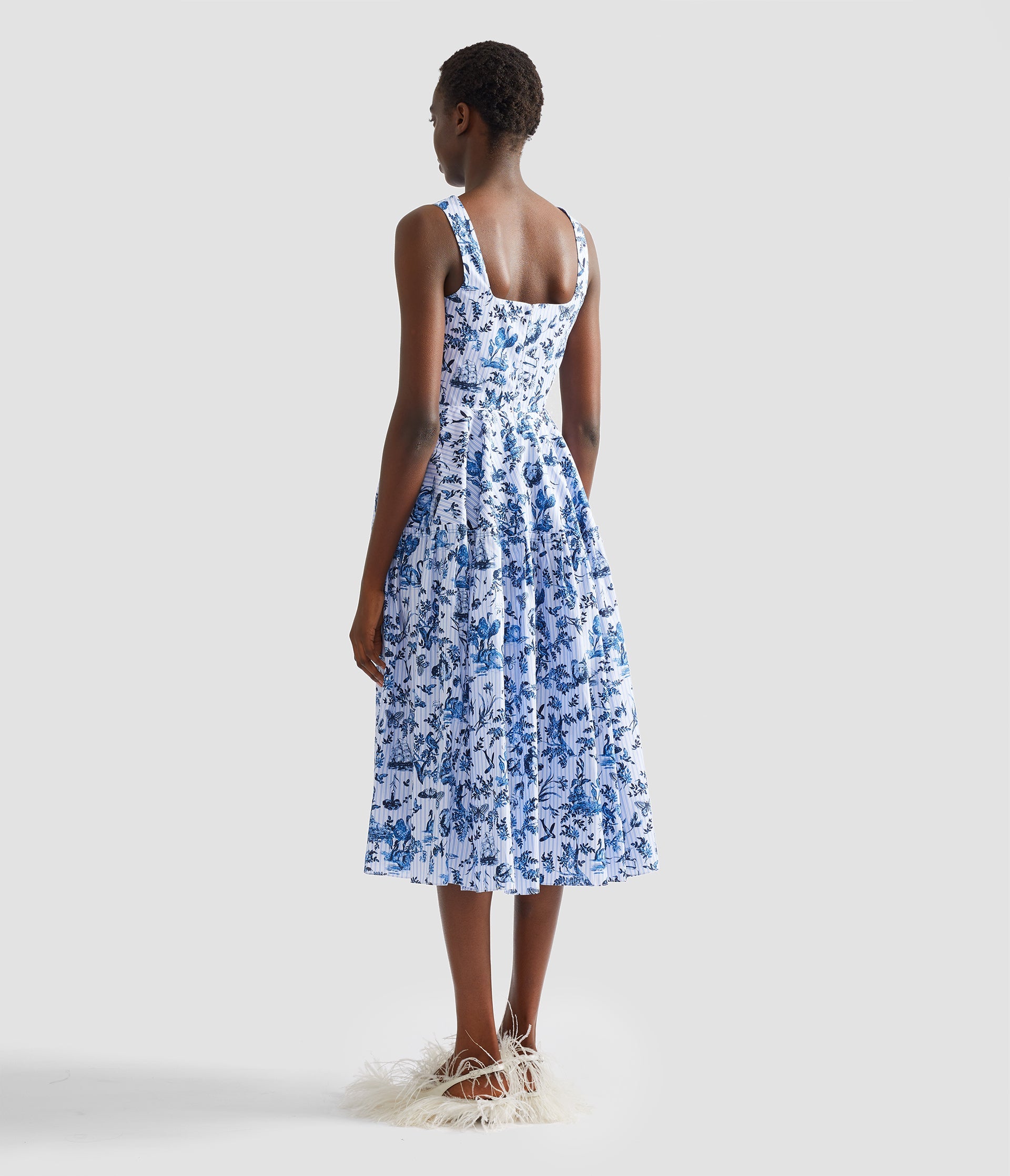 Printed Poplin Sleeveless Midi Dress