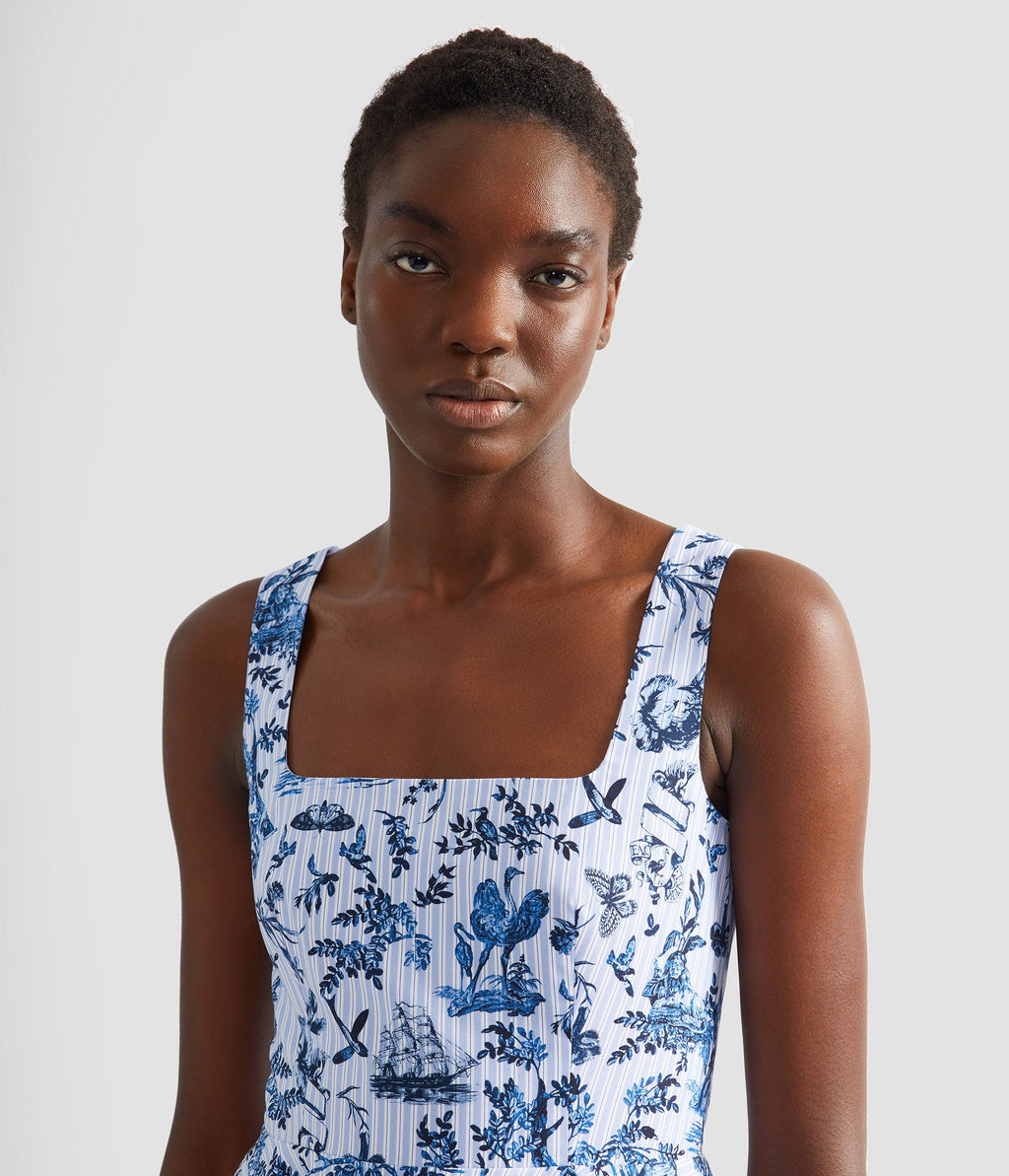 Printed Poplin Sleeveless Midi Dress
