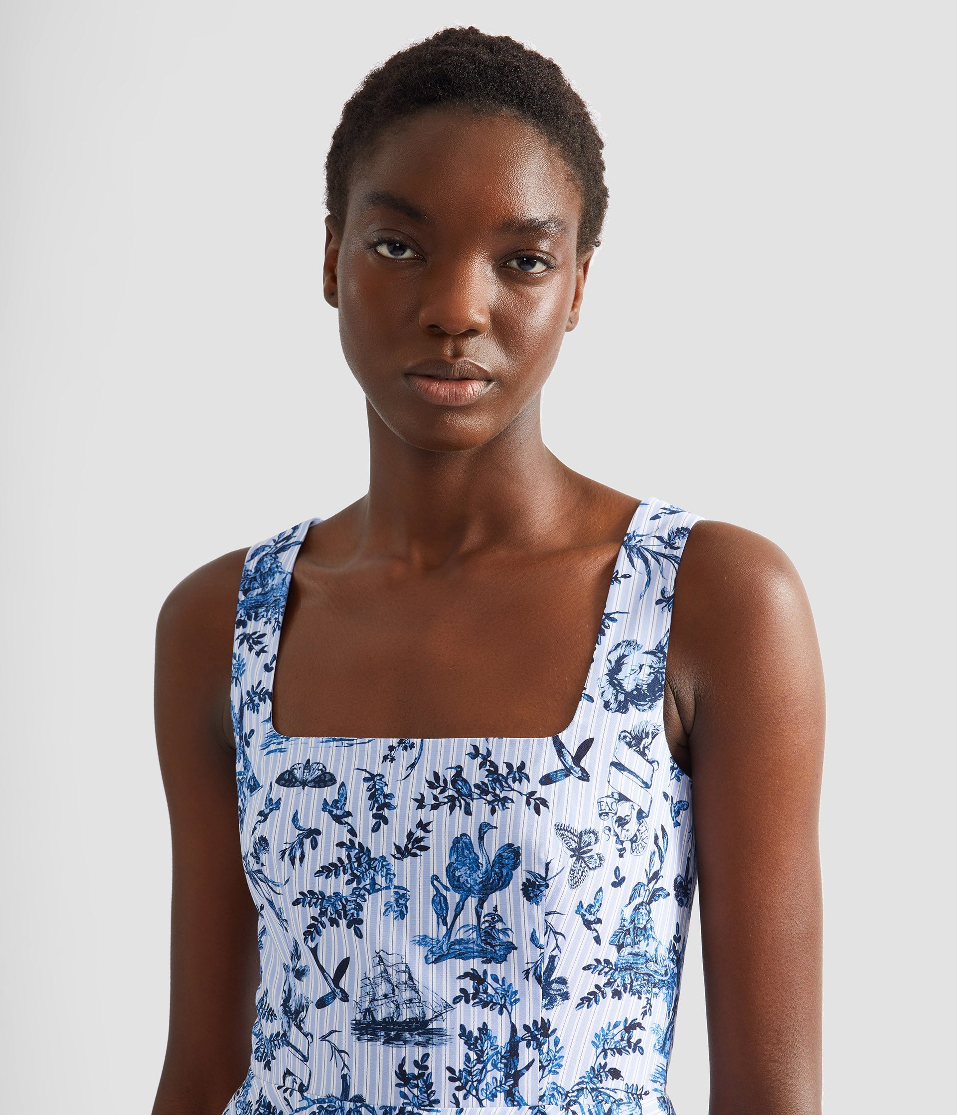 Printed Poplin Sleeveless Midi Dress