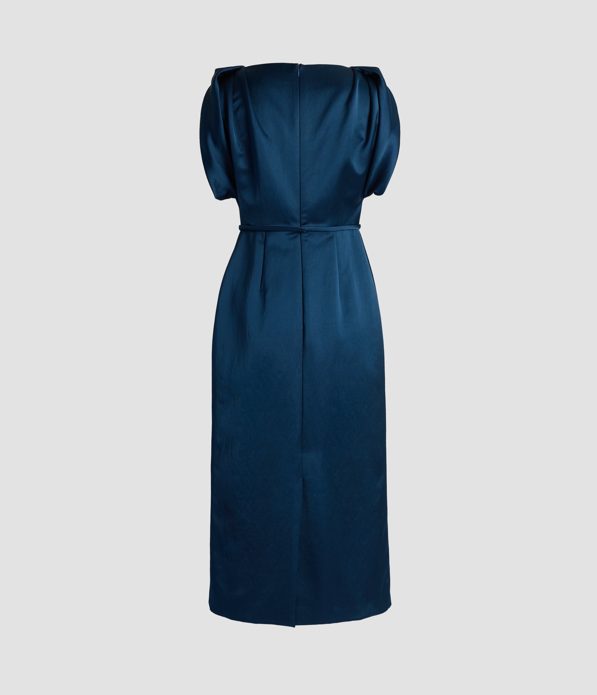 Embroidered Satin Short Sleeve Midi Dress