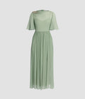 Embellished Silk Creponne Short Sleeve Midi Dress