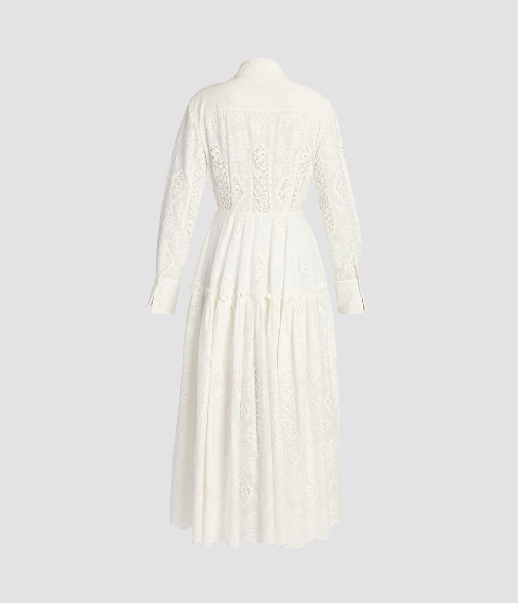 Embroidered Cotton Long Sleeve Shirt Dress
