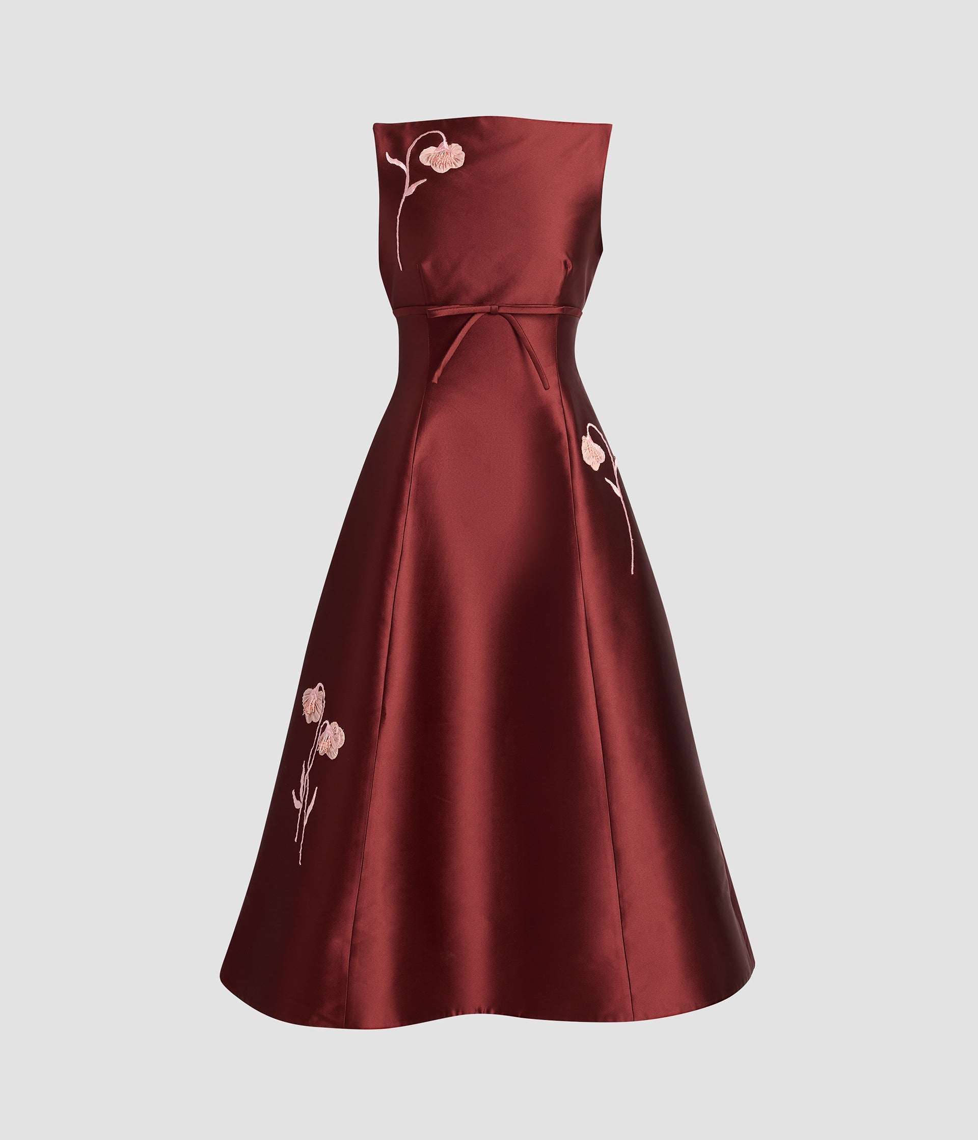 Embroidered Mikado Sleeveless Midi Dress
