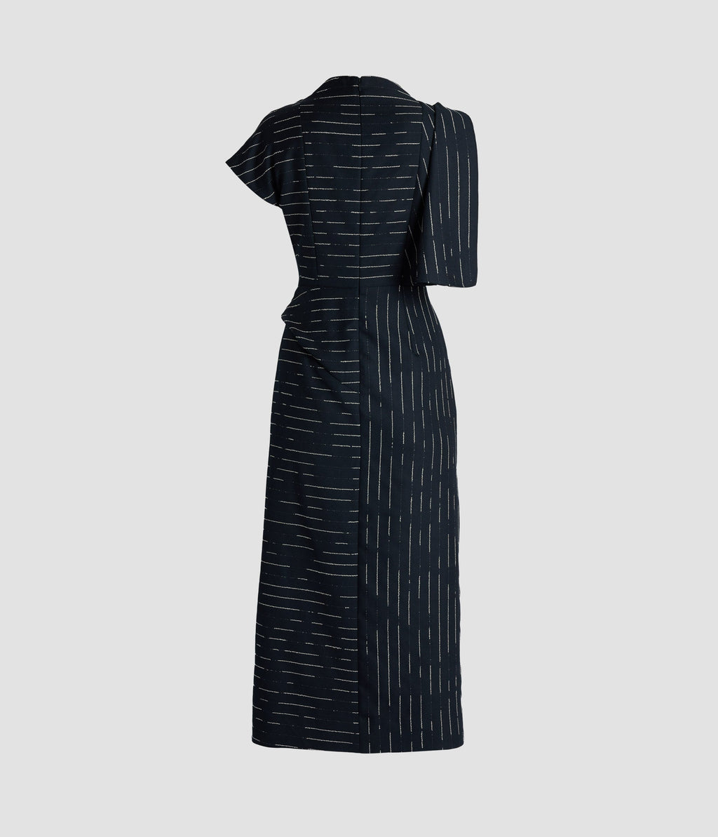 Stripe Tailoring Draped Midi Dress