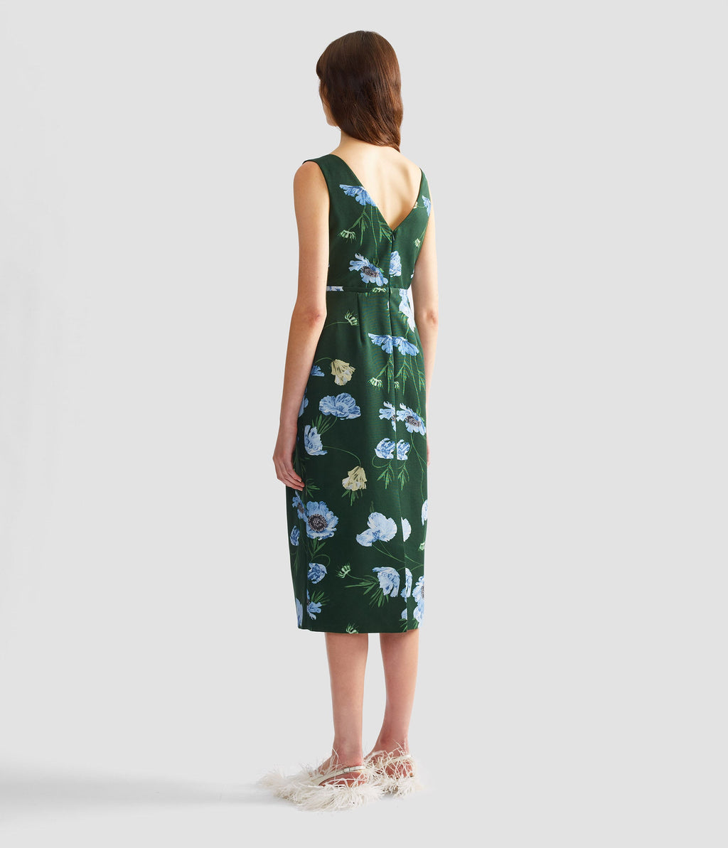 Floral Cotton Faille Sleeveless Midi Pencil Dress