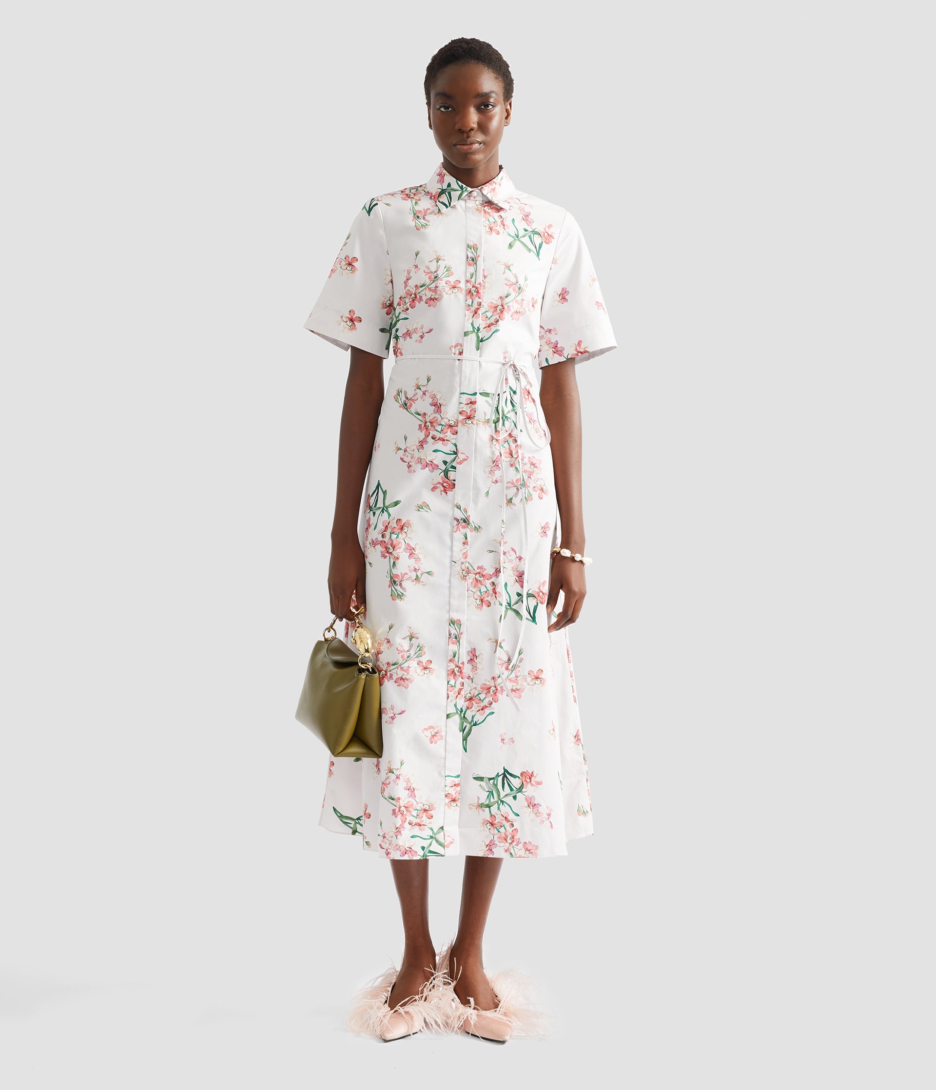Floral Cotton Short Sleeve Midi Dress