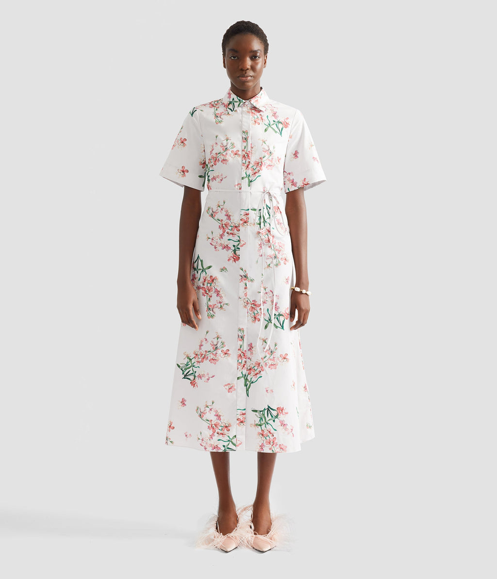 Floral Cotton Short Sleeve Midi Dress