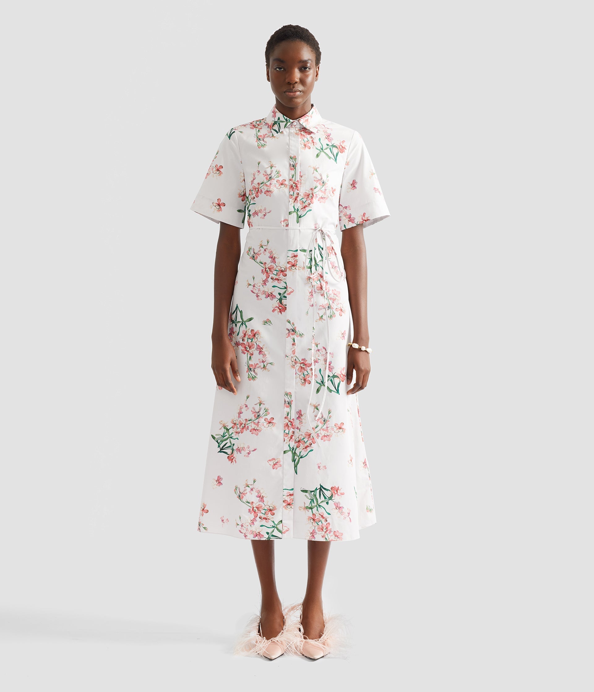 Floral Cotton Short Sleeve Midi Dress