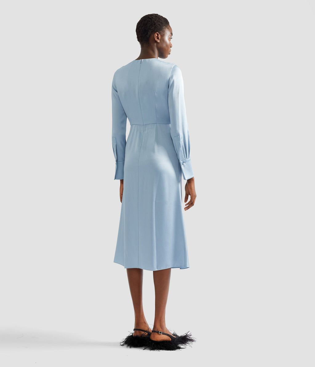 Embroidered Long Sleeve Draped Midi Dress