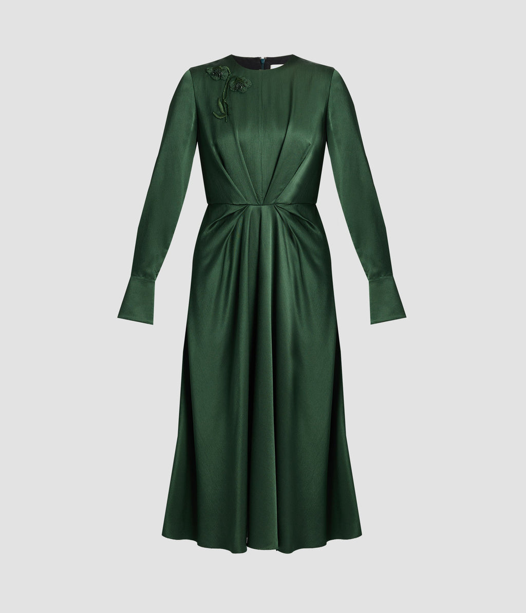 Satin Seersucker Draped Midi Dress