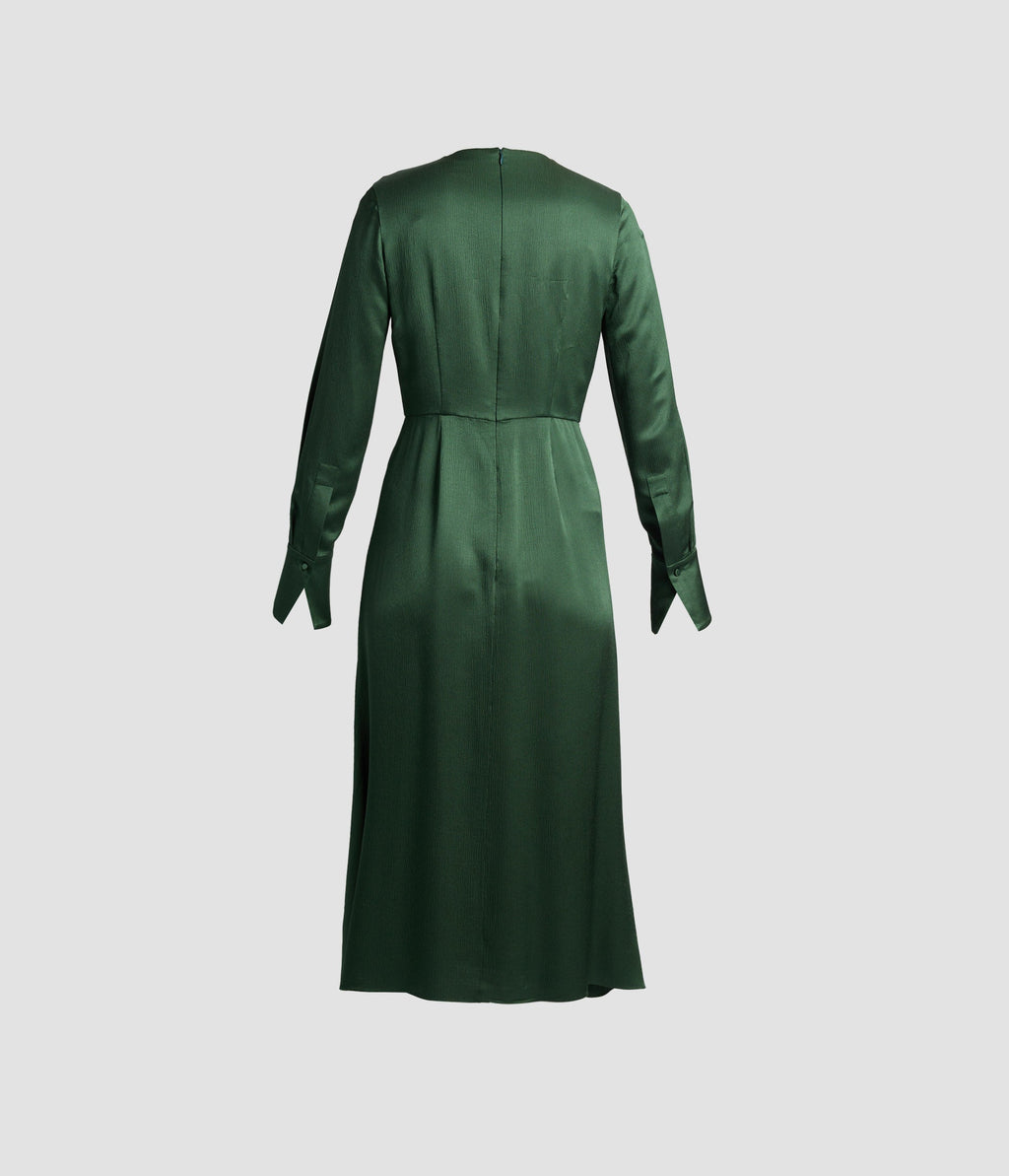 Satin Seersucker Draped Midi Dress