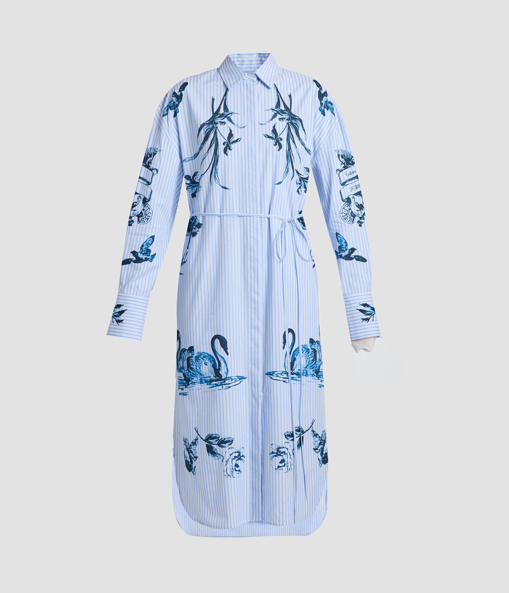 Stripe Poplin Long Sleeve Midi Shirt Dress