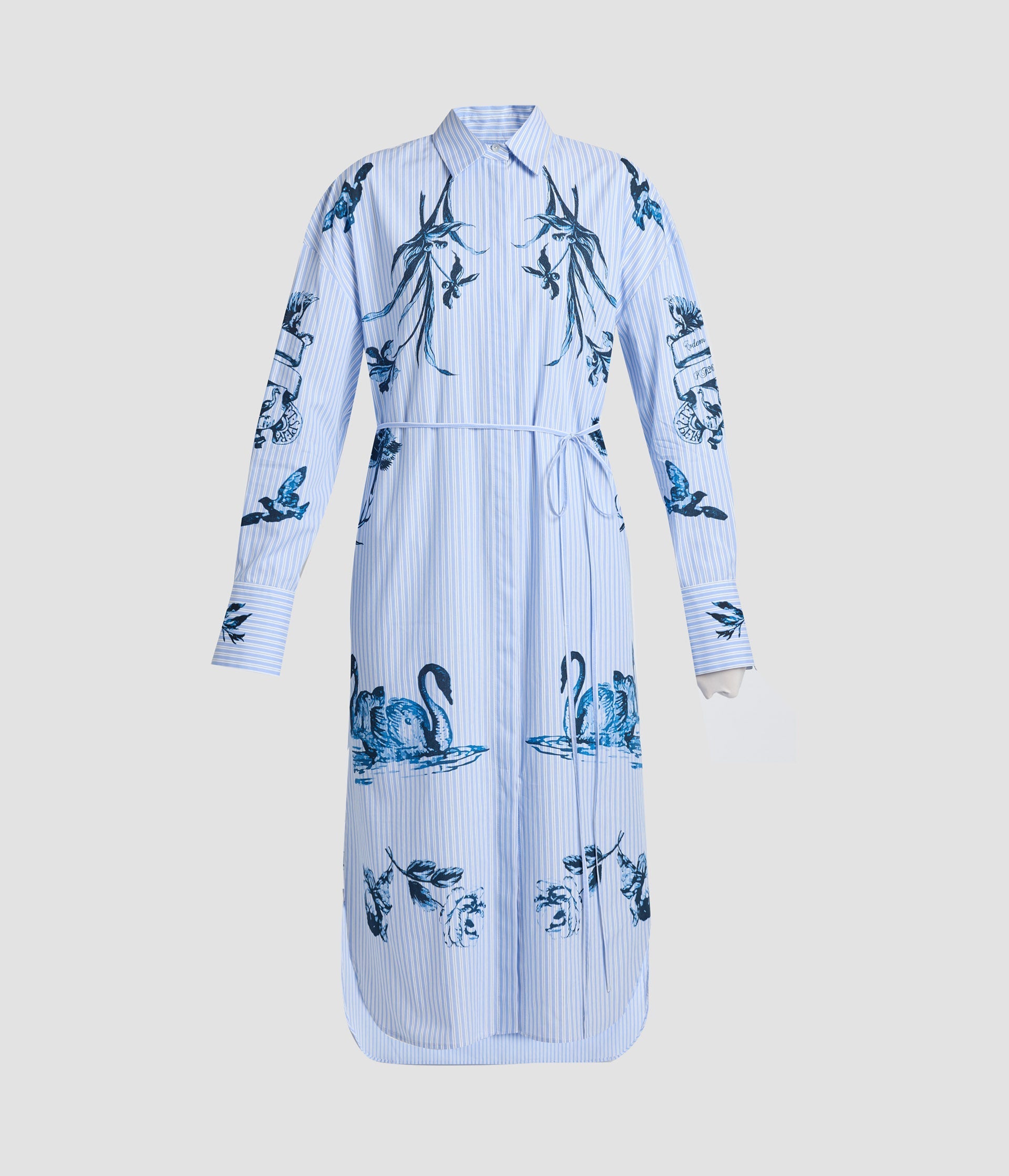 Stripe Poplin Long Sleeve Midi Shirt Dress