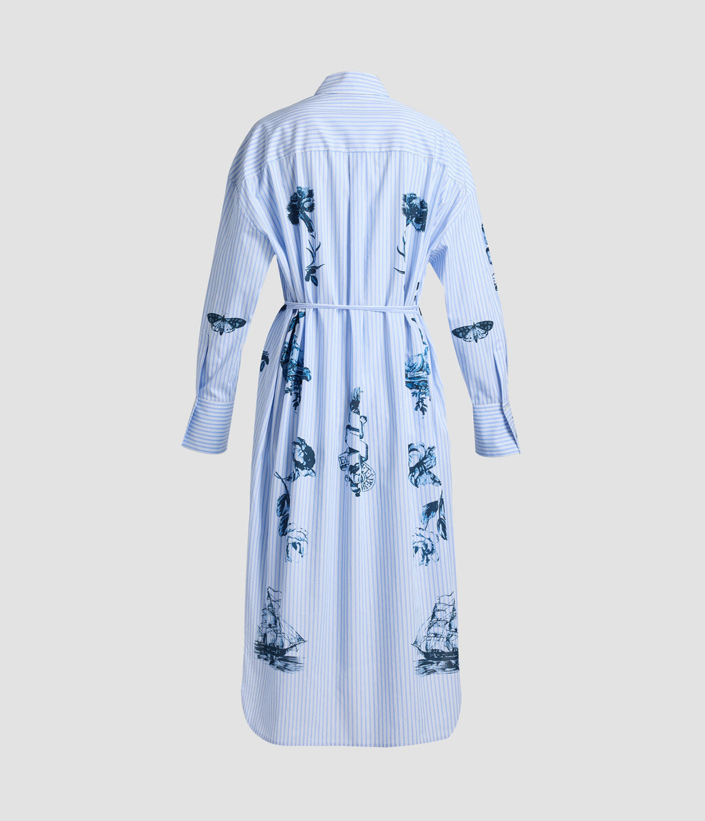 Stripe Poplin Long Sleeve Midi Shirt Dress