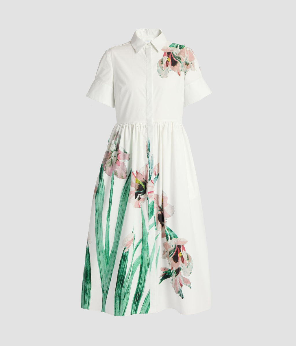 Floral Cotton Short Sleeve Midi Dress