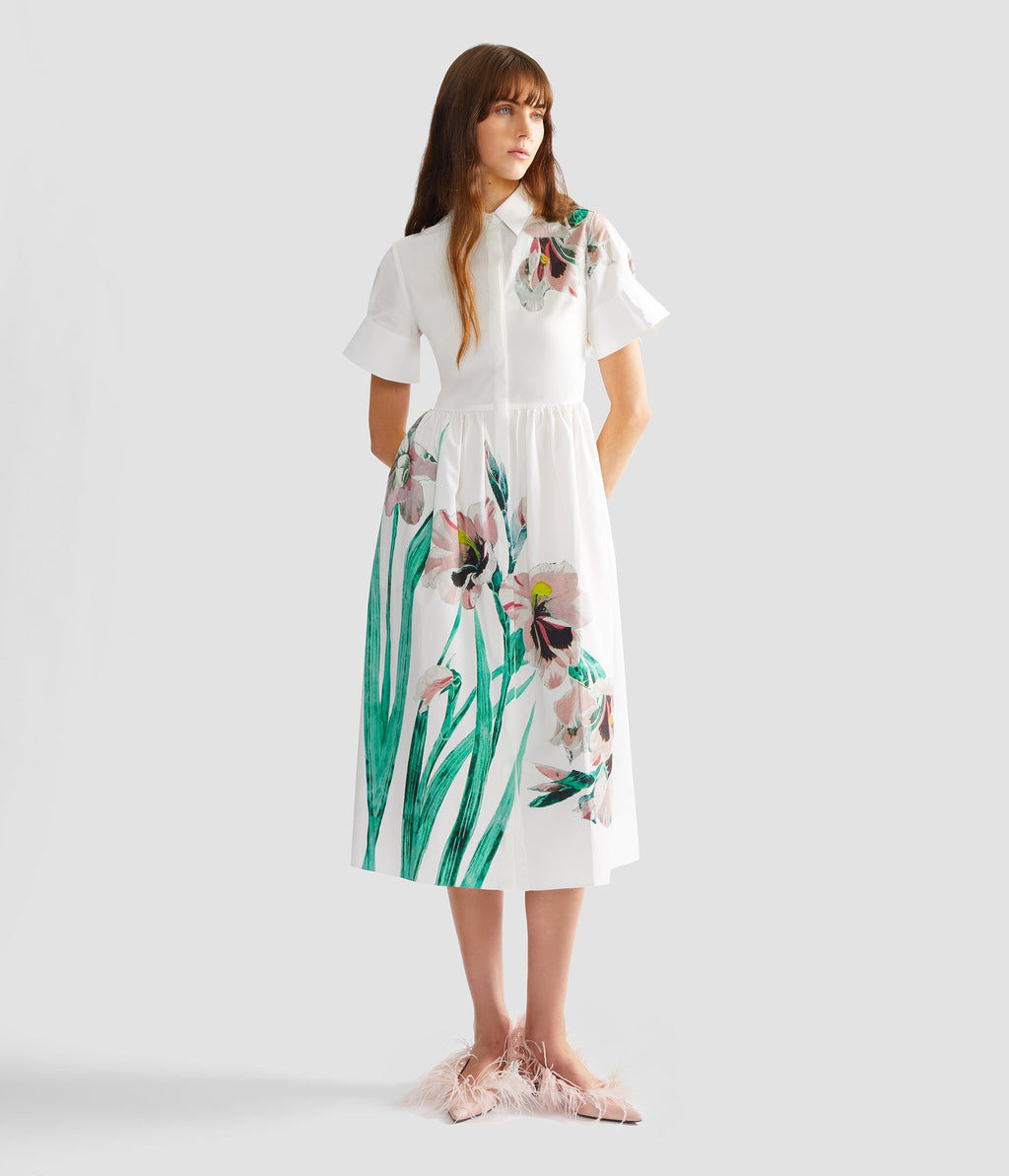 Floral Cotton Short Sleeve Midi Dress