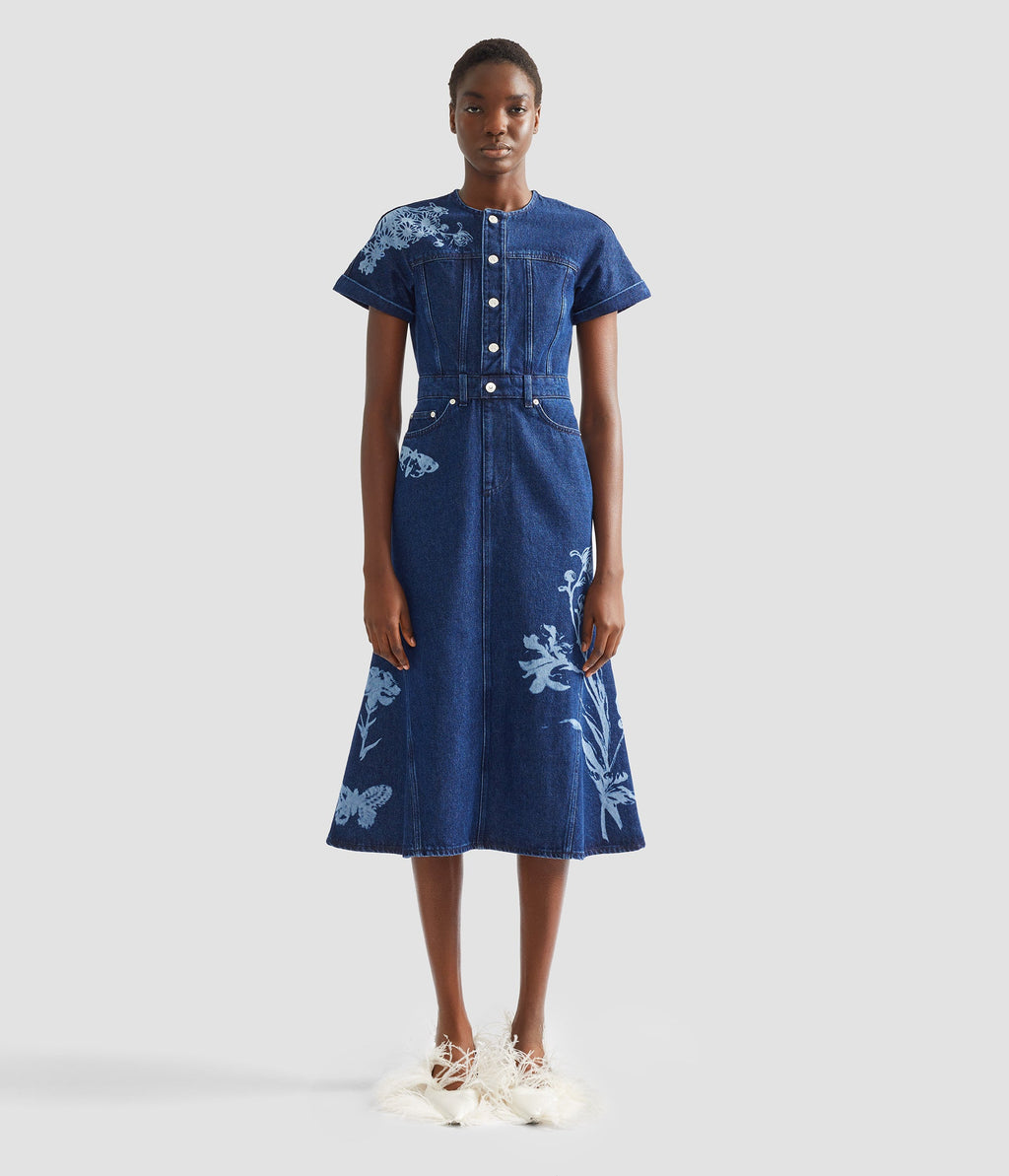 Indigo Denim Short Sleeve Midi Dress