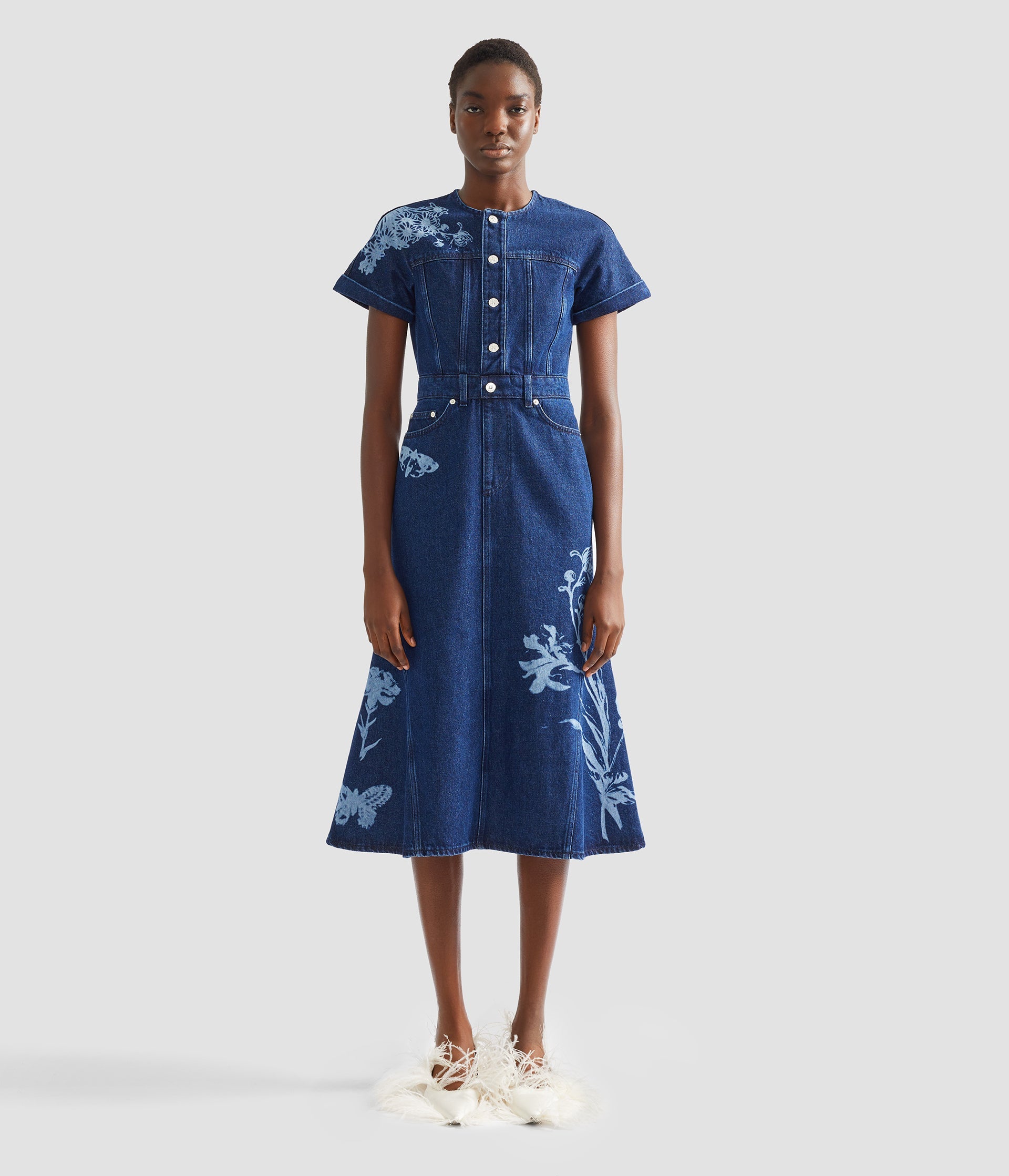 Indigo Denim Short Sleeve Midi Dress