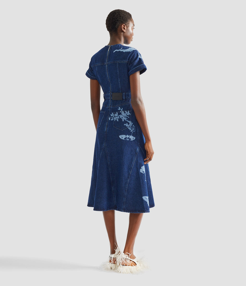 Indigo Denim Short Sleeve Midi Dress