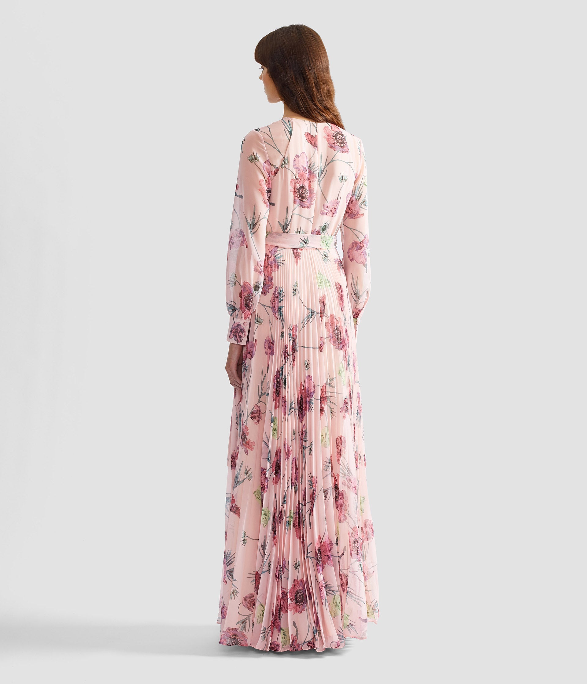 Floral Pleatable Voile Long Sleeve Gown