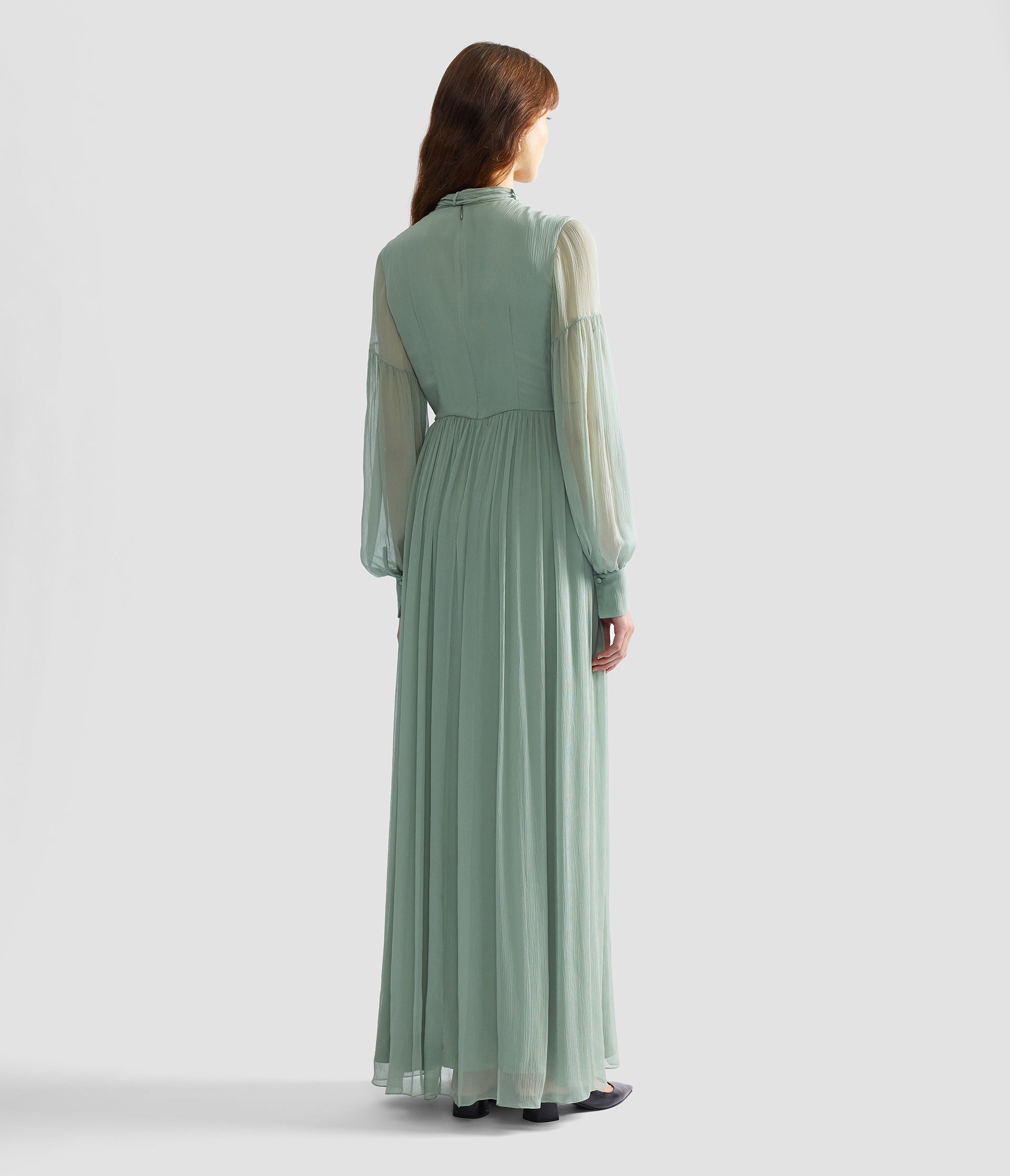 Embellished Silk Creponne Long Sleeve Gown