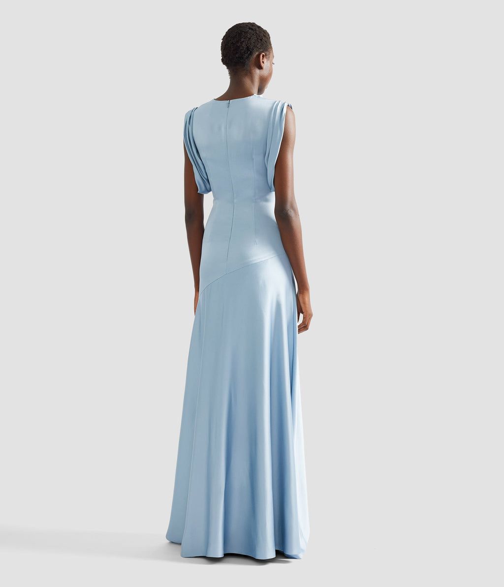 Embroidered Satin Sleeveless Gown