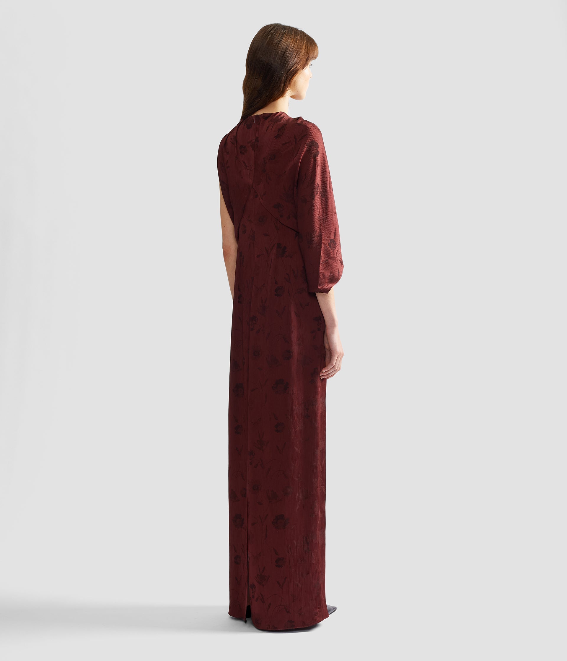 Floral Creponne Jacquard Drape Gown