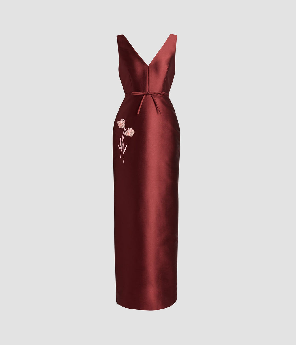 Embroidered Mikado Pencil Gown
