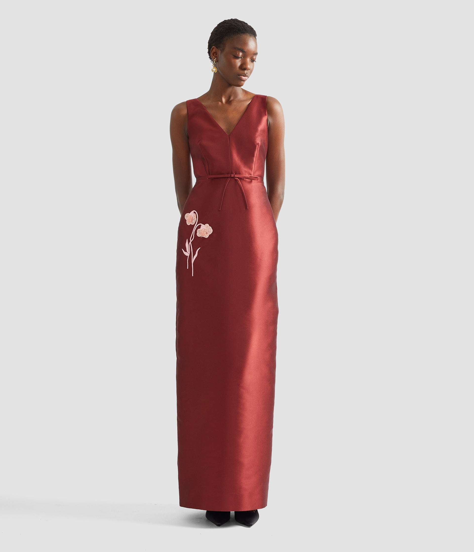 Embroidered Mikado Pencil Gown