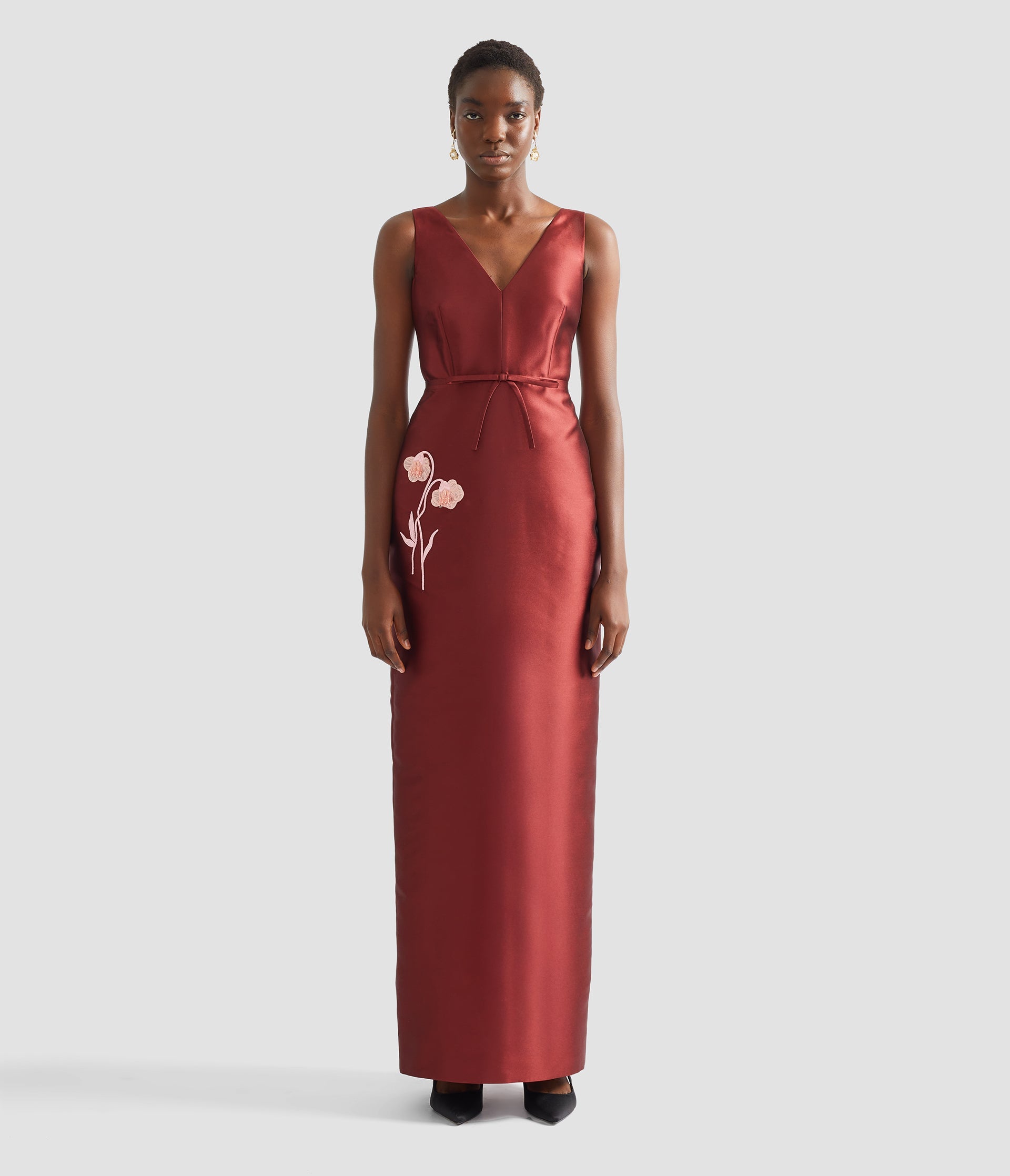 Embroidered Mikado Pencil Gown