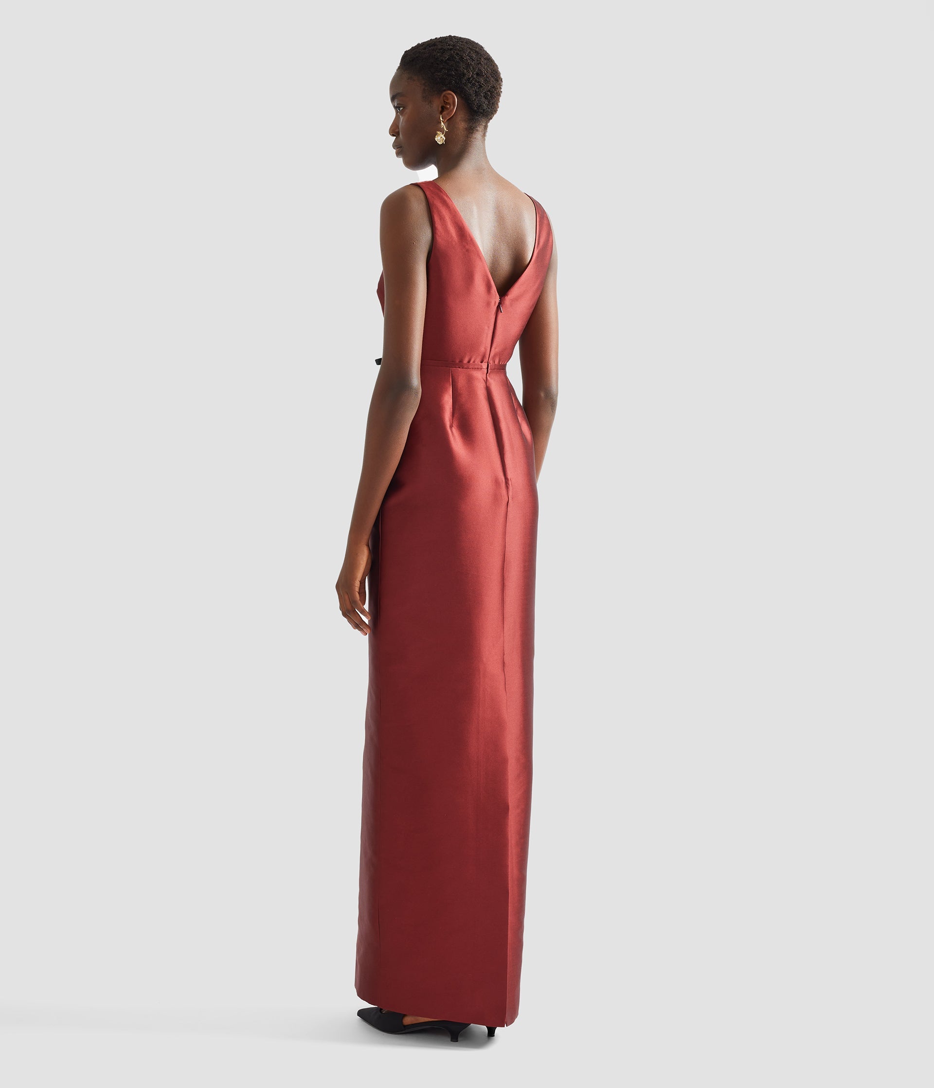 Embroidered Mikado Pencil Gown