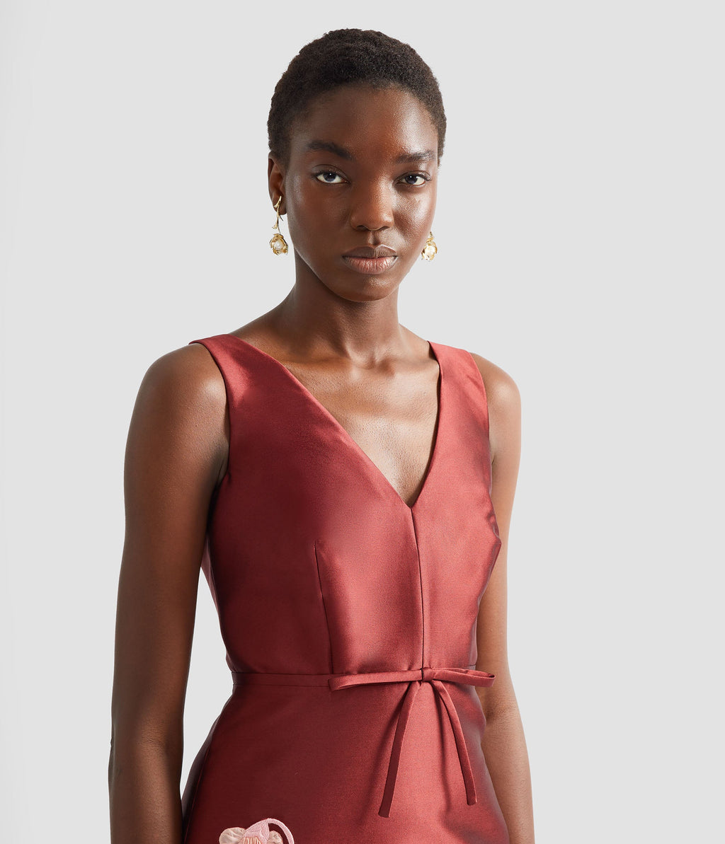 Embroidered Mikado Pencil Gown
