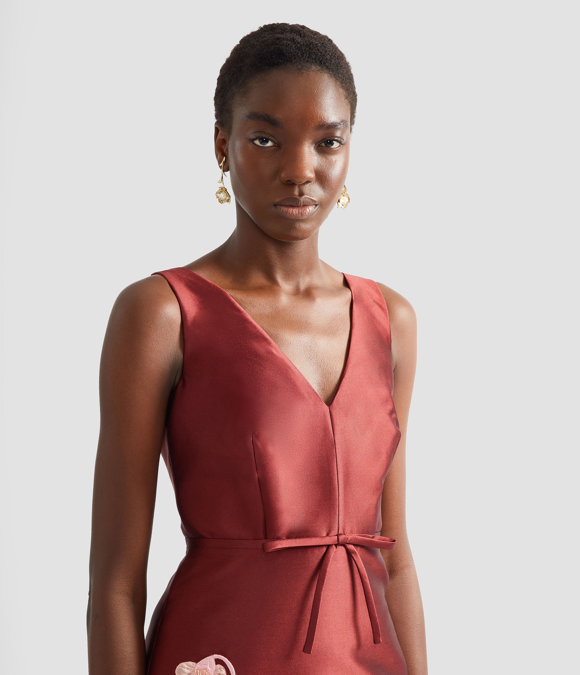 Embroidered Mikado Pencil Gown
