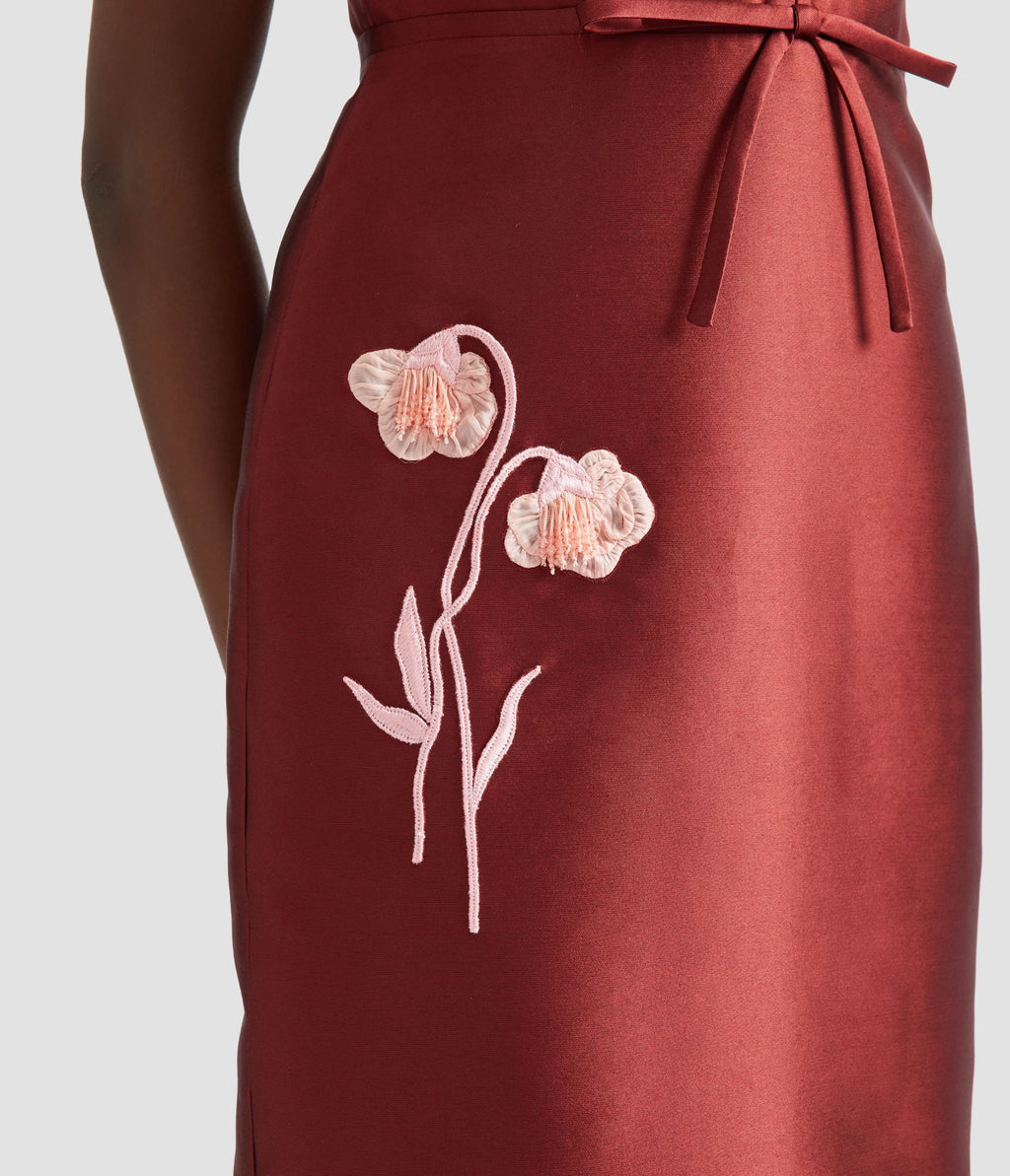 Embroidered Mikado Pencil Gown