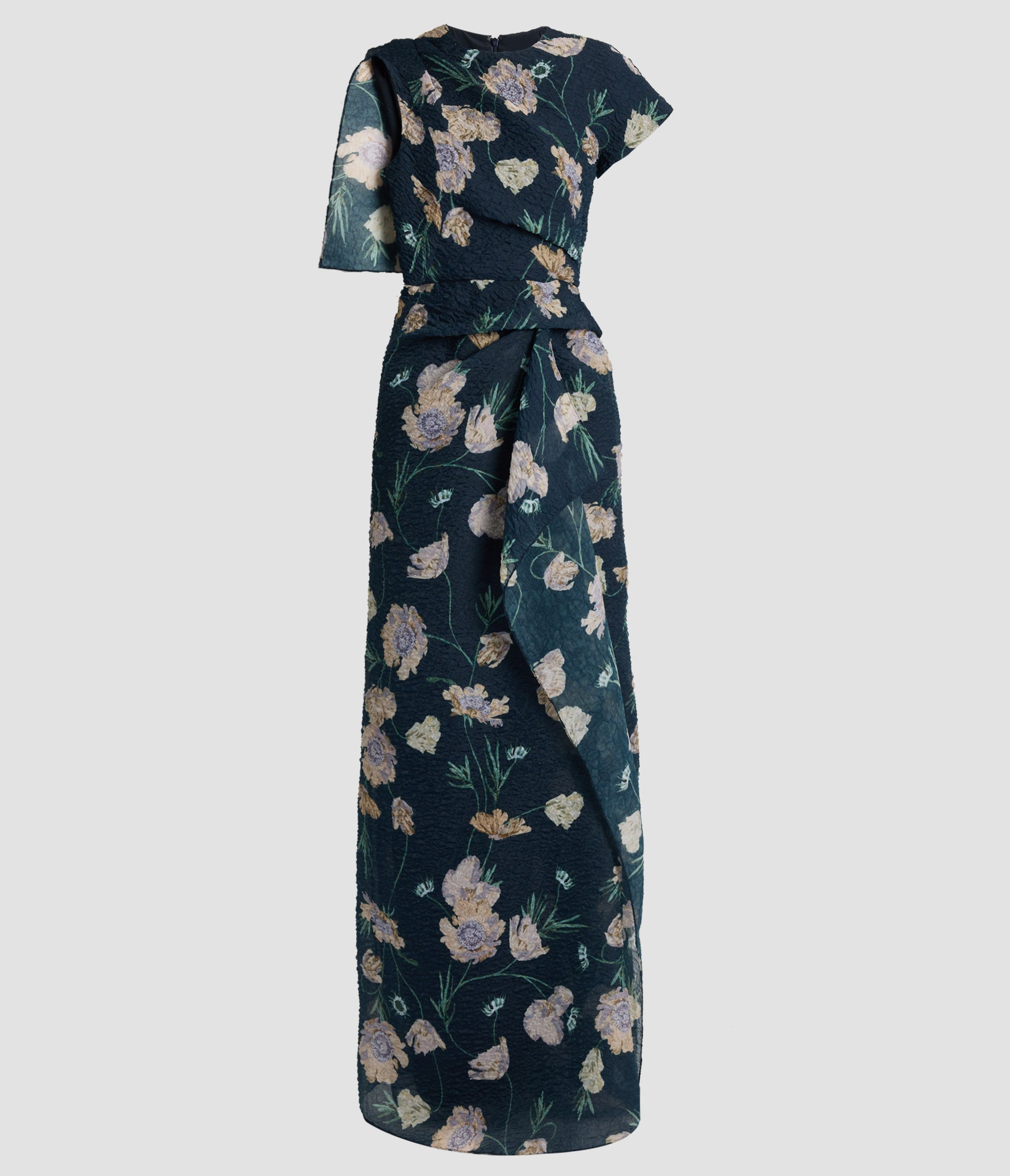 Floral Organza Cloque Asymmetric Gown