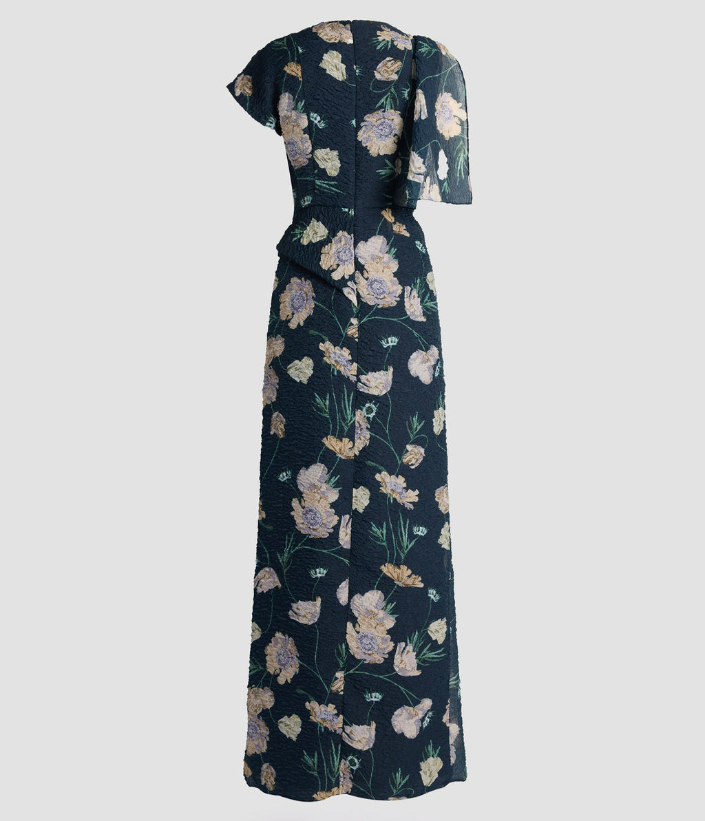 Floral Organza Cloque Asymmetric Gown