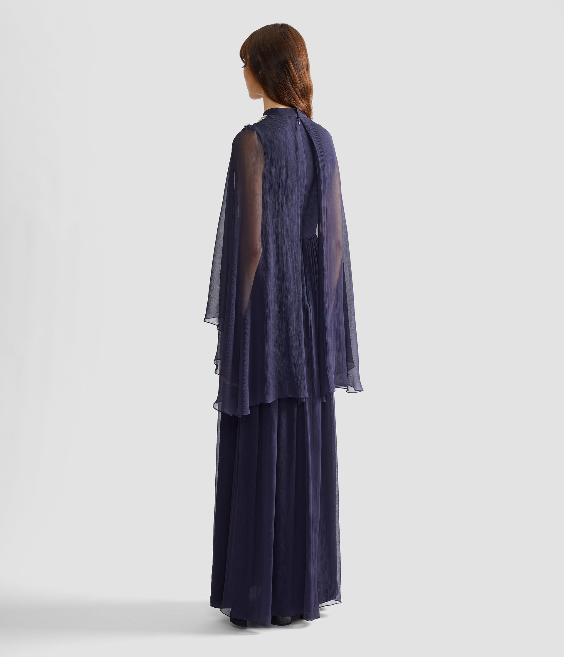 Embroidered Creponne Long Sleeve Gown