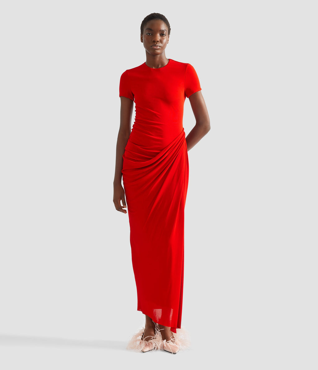 Fluid Crepe Jersey Short Sleeve Midi Dress