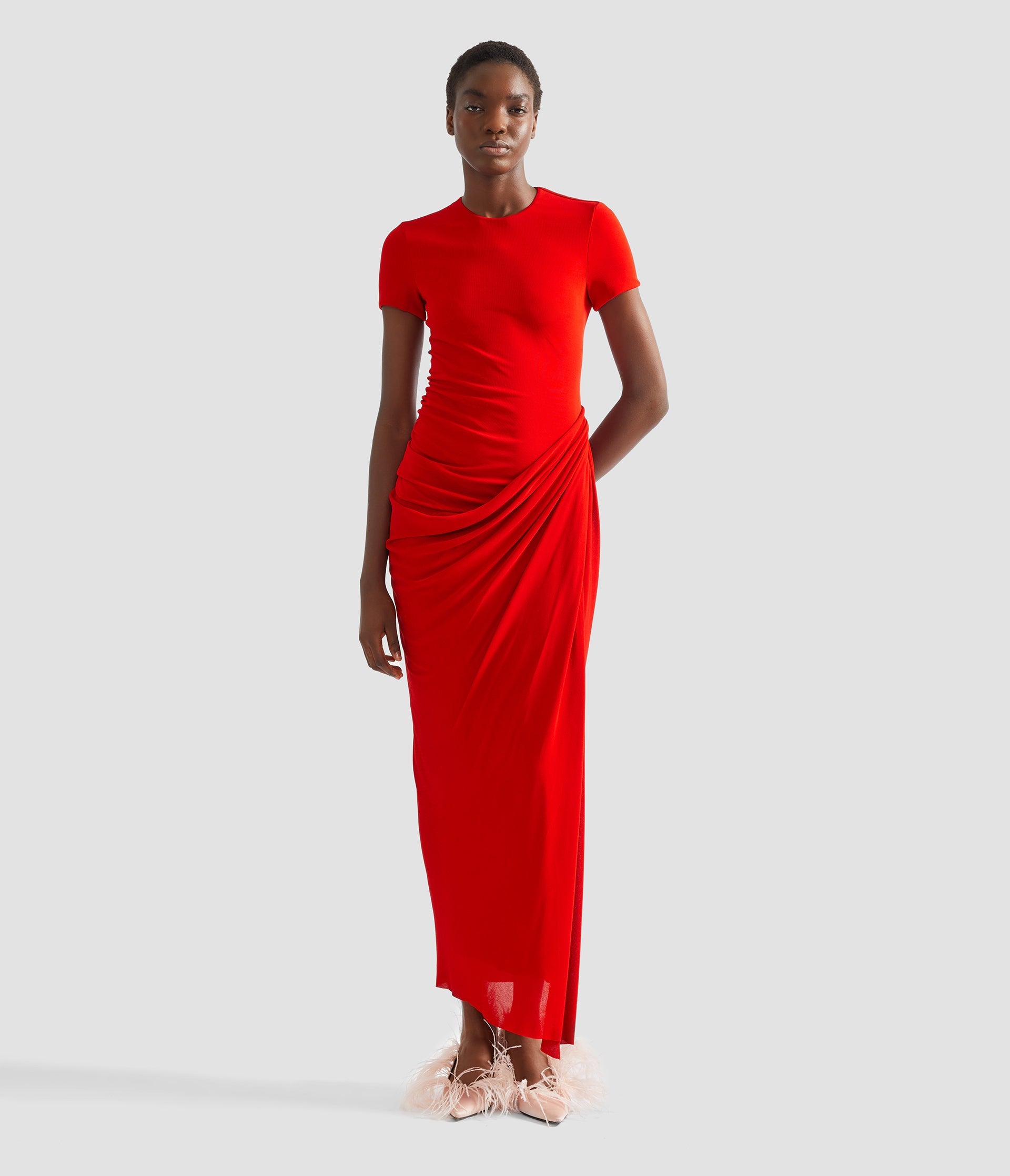 Fluid Crepe Jersey Short Sleeve Midi Dress