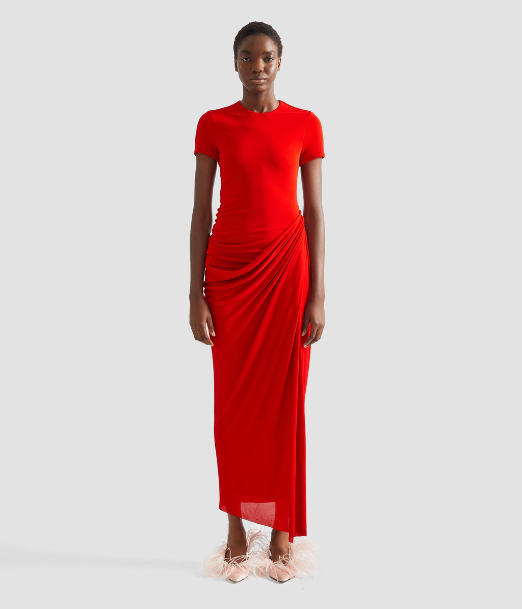 Fluid Crepe Jersey Short Sleeve Midi Dress