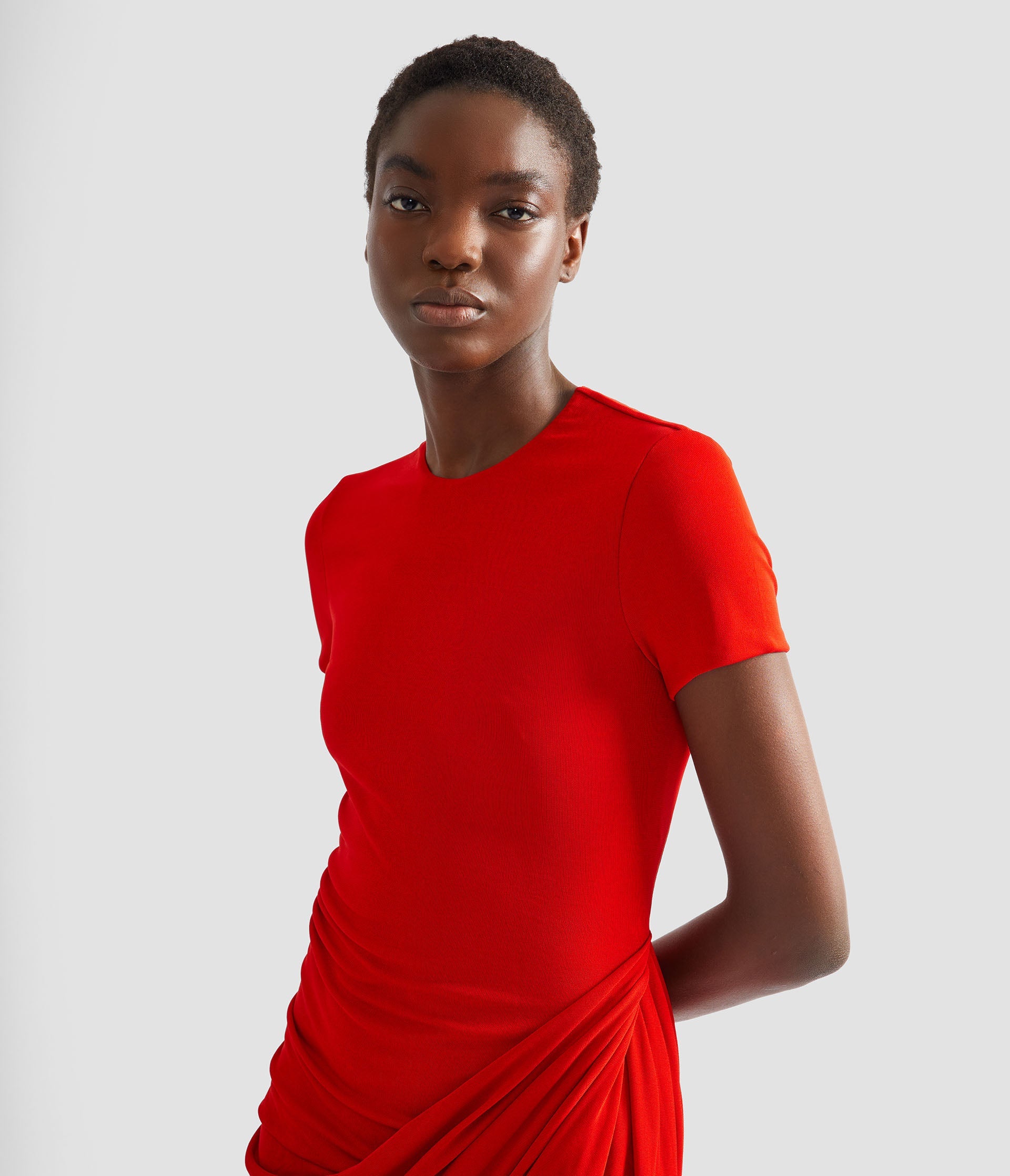 Fluid Crepe Jersey Short Sleeve Midi Dress
