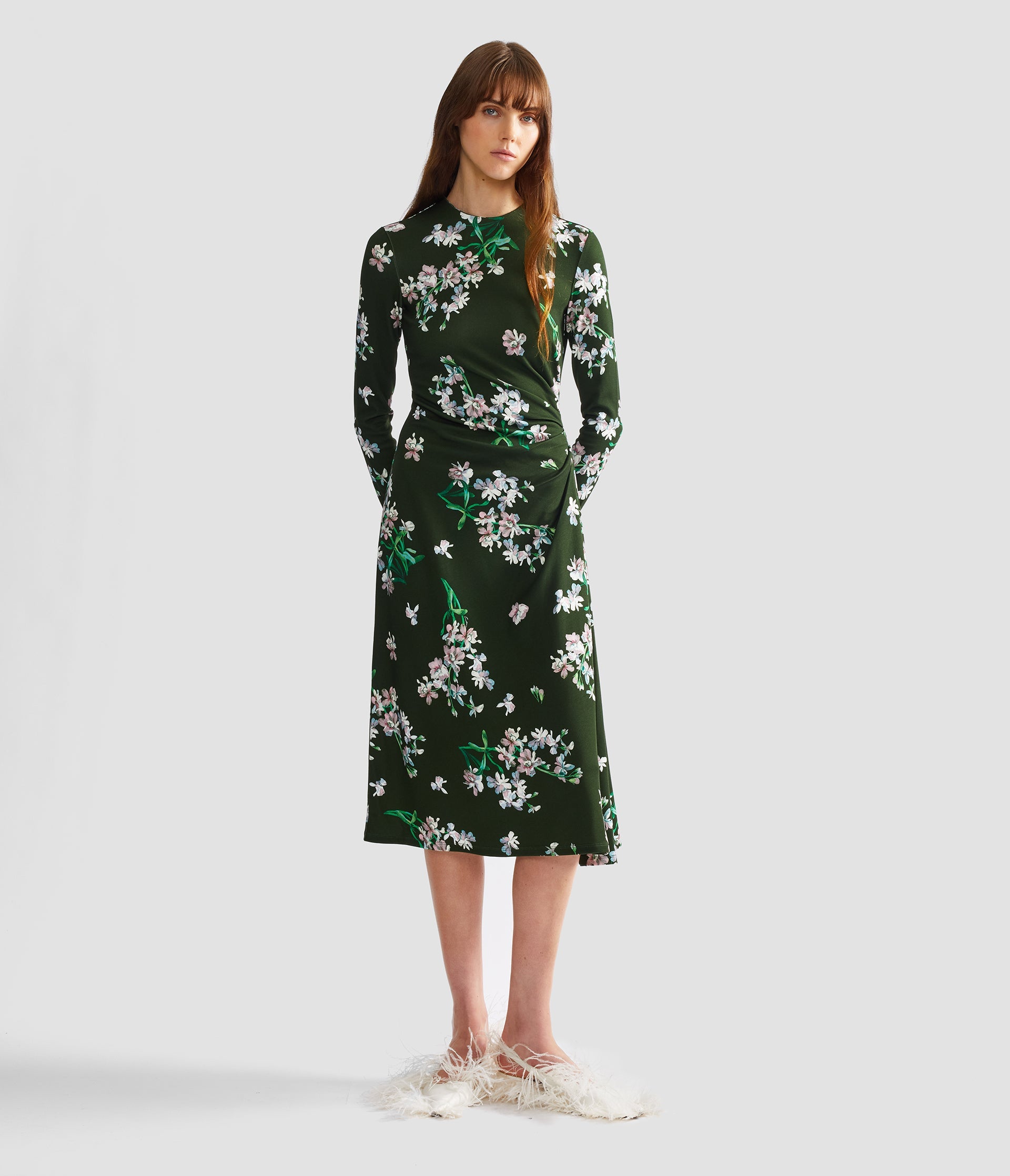 Floral Ponte Long Sleeve Midi Dress