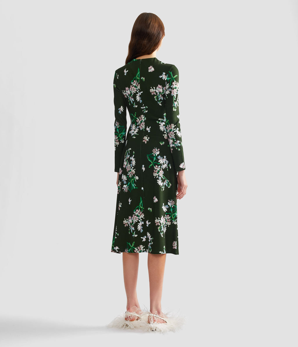 Floral Ponte Long Sleeve Midi Dress